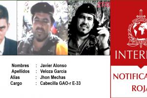 Circular roja a Javier Alonso Veloza García, conocido con el alias de 'Jhon Mechas'