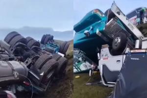 Accidente entre un camión y un tractocamión en la vía Bucaramanga - Cúcuta