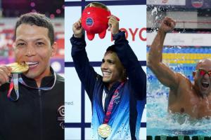 Nelson Crispín, Carlos Daniel Serrano y Moisés Fuentes (para nadadores santandereanos)