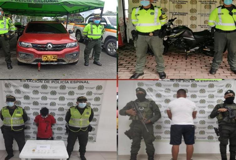 Se sacudió la Policía en El Espinal capturando cuatro sujetos y recuperando vehículo y moto en diferentes operativos