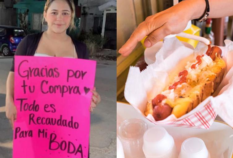 Novia vende hot dogs para cumplir el sueño de su boda