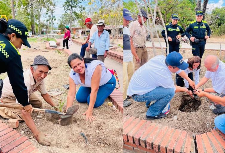 Siembra de árboles y limpieza urbana: Policía impulsa jornada ambiental en Natagaima