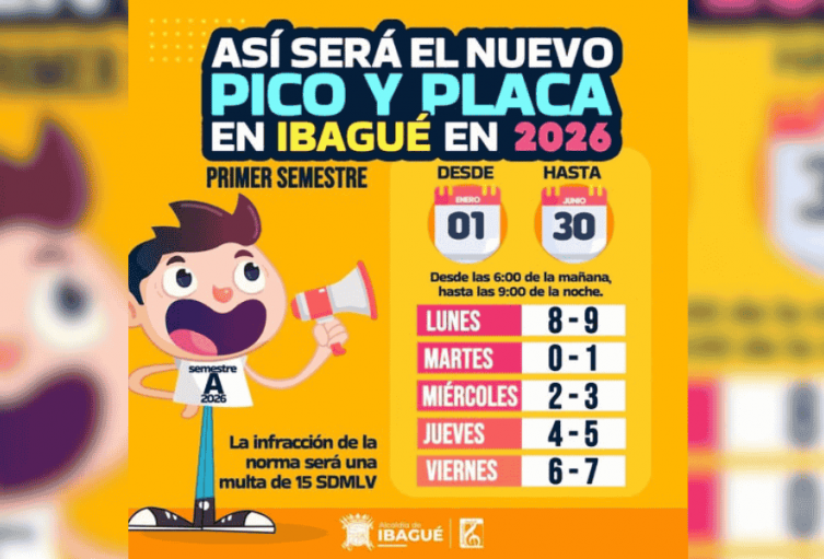 Definen esquema de pico y placa que regirá en Ibagué durante el primer semestre de 2026