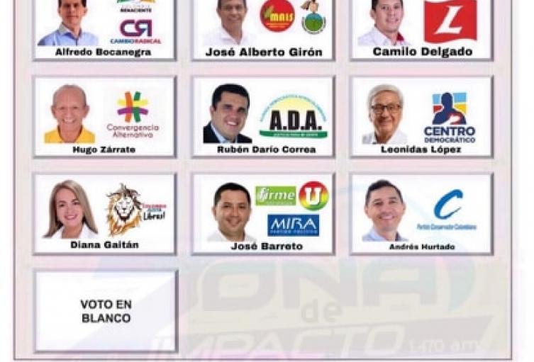 Así será la ubicación en el tarjetón de los candidatos a la alcaldía
