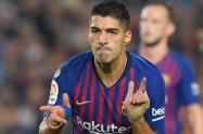 Luis Suárez celebrando el tercer gol del Barcelona ante Sevilla