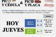 Pico y cédula jueves en Ibagué