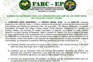 Publican presunto panfleto de las Farc con normas de convivencia en Valle del Cauca y Tolima