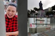 ¡Rechazo! Feministas cogieron a ‘pata’ la catedral y rayaron monumentos en Ibagué