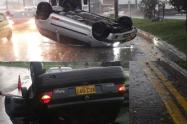 Dos vehículos quedaron ‘Llantas arriba’ en medio de las lluvias 