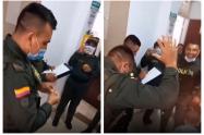 Policía bailando de felicidad