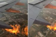 Motor de un avión que se incendió en pleno vuelo 