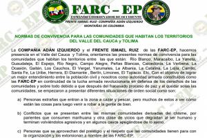 Publican presunto panfleto de las Farc con normas de convivencia en Valle del Cauca y Tolima