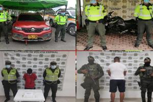 Se sacudió la Policía en El Espinal capturando cuatro sujetos y recuperando vehículo y moto en diferentes operativos