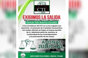 Asonal judicial rechaza trasladados de sus compañeros y exigen la salida de German Félix Ramírez
