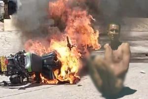 ¡Le rayaron la nalga! Paloterapia y quema de motocicleta a ladrones en Interlaken