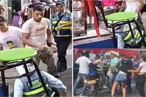 Por evitar inmovilización de moto, terminaron agrediendo a los agentes de Tránsito en pleno centro de Ibagué