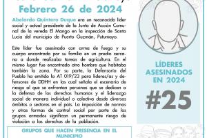 Asesinan presidente de la Junta de Acción Comunal en Puerto Guzmán, Putumayo.
