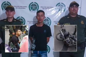 Delincuente en moto robó a una mujer y en la huida terminó chocando contra un taxi en el Gaitán