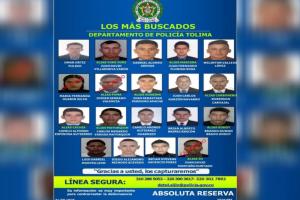 Autoridades dieron a conocer el cartel de los 20 más buscados del Tolima