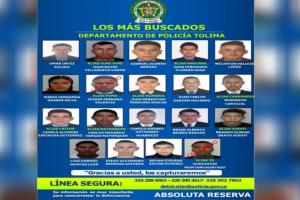 Se conoció el cartel de los más buscados por la policía en el Tolima