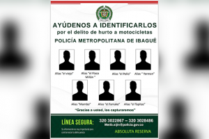 Difunden cartel de los más buscados por hurto de motocicletas en Ibagué